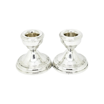 Vintage pair of sterling silver dwarf squat candlesticks on round bases