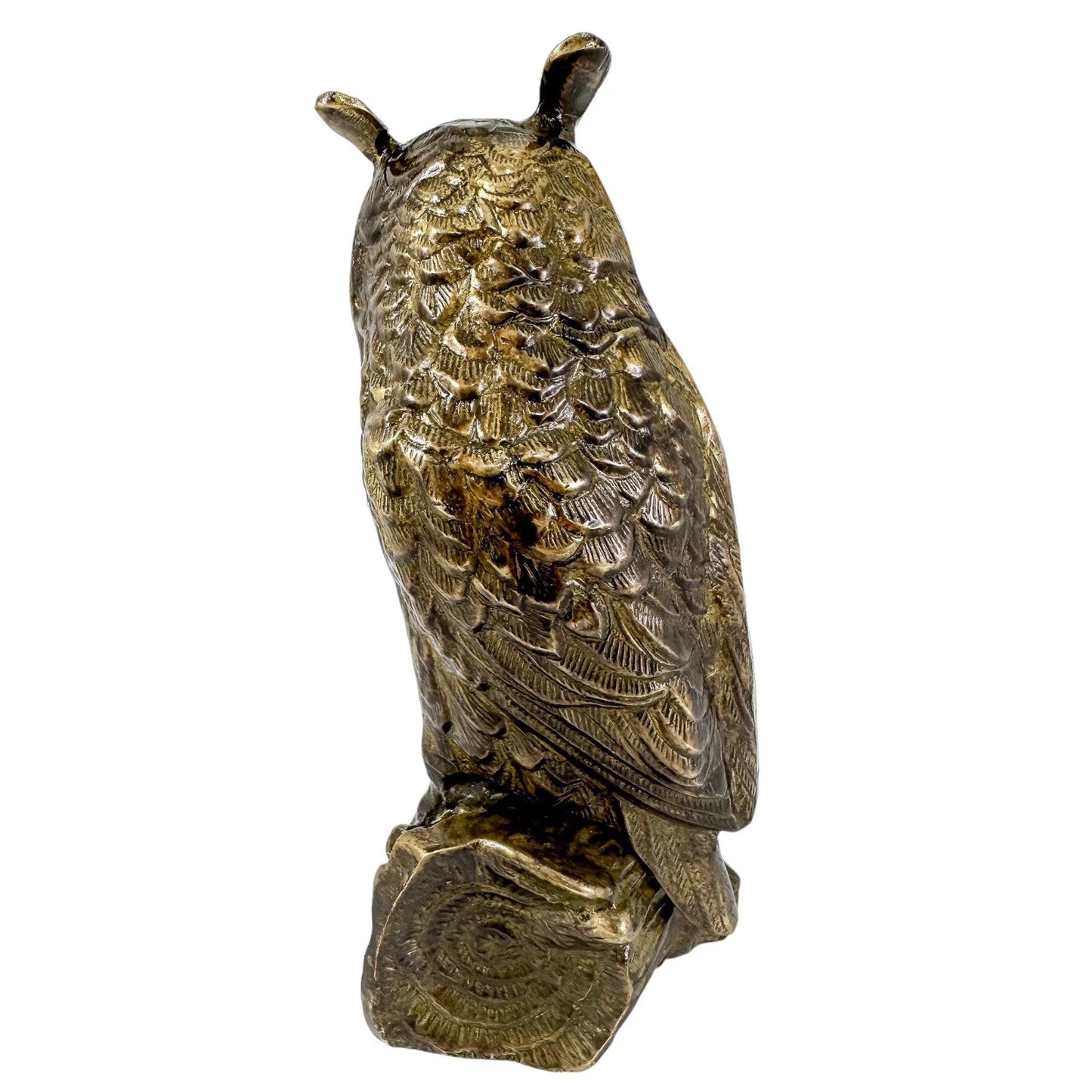 Antique Austrian bronze sculpture / figure of long-eared owl on log