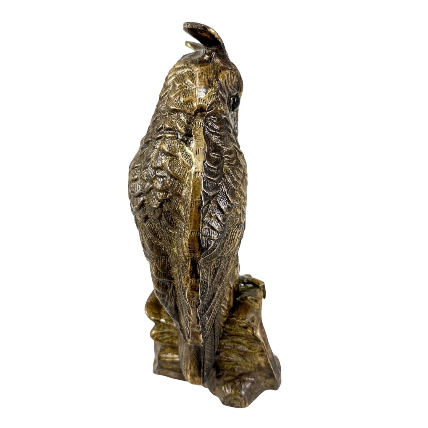 Antique Austrian bronze sculpture / figure of long-eared owl on log