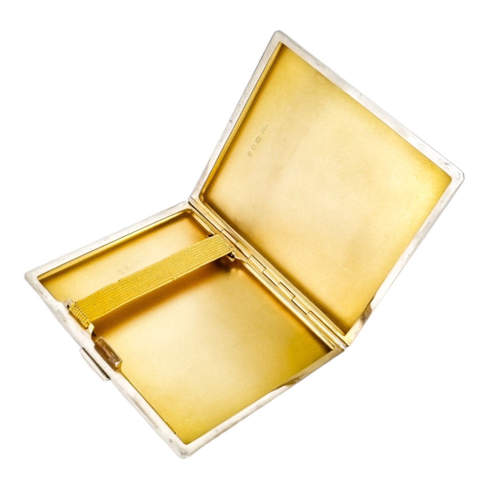 Art Deco gilt sterling silver engine-turned square cigarette / card case, S J Rose & Son