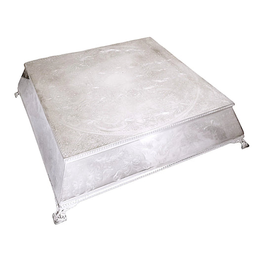 Huge vintage silver plated wedding cake stand engraved with bows, bells and horseshoes