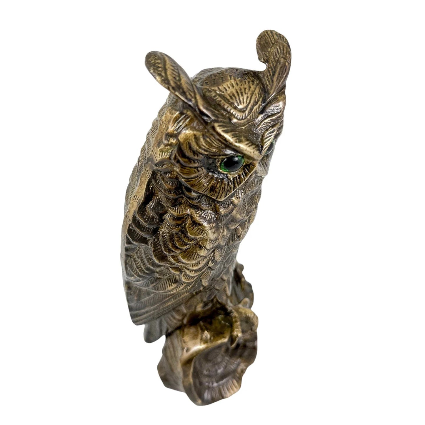 Antique Austrian bronze sculpture / figure of long-eared owl on log