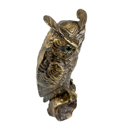Antique Austrian bronze sculpture / figure of long-eared owl on log