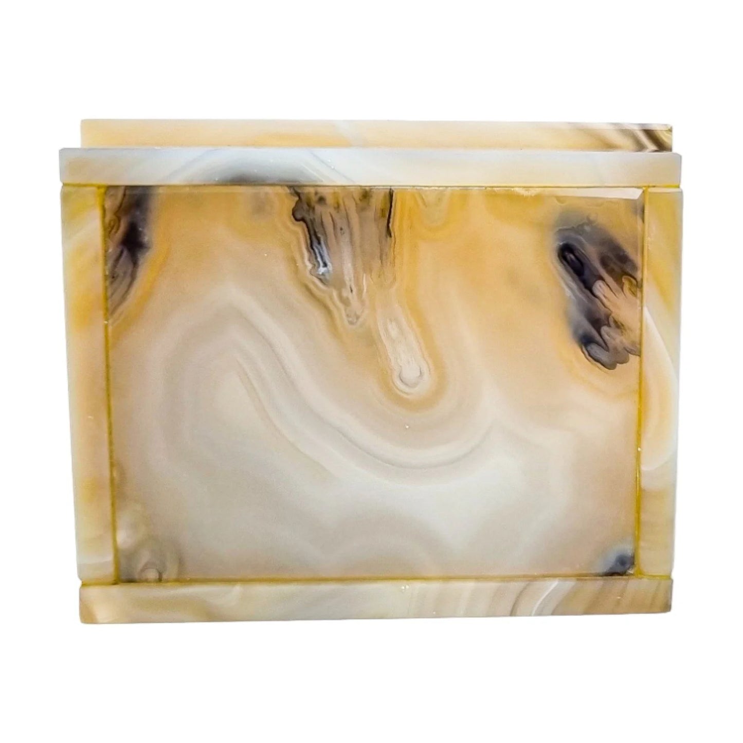 French Art Deco grey blue agate table cigarette holder / card box / vide poche
