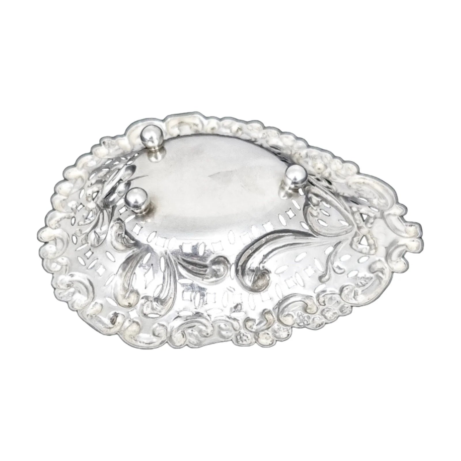 Victorian sterling silver heart-shaped bonbon dish with bows