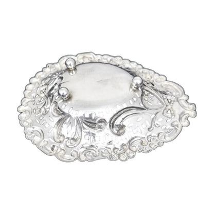 Victorian sterling silver heart-shaped bonbon dish with bows