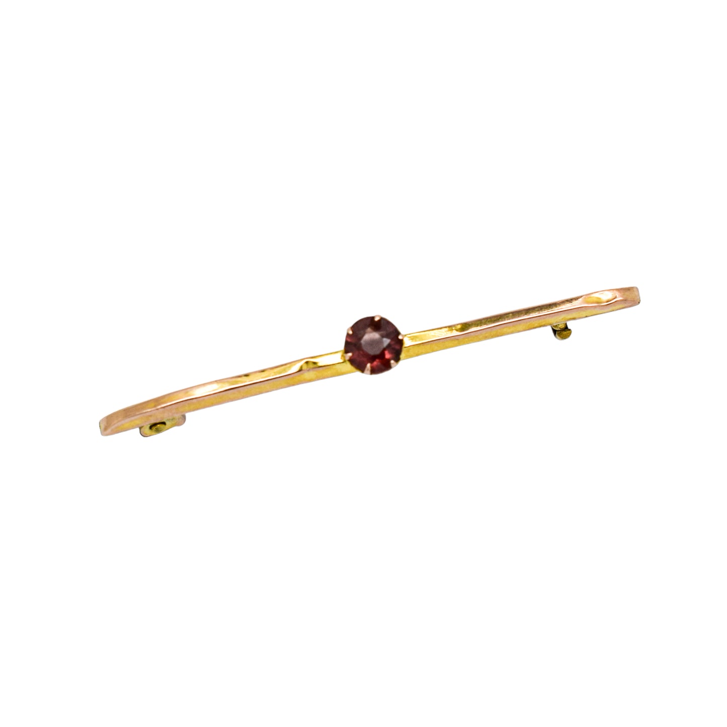 Victorian 9ct yellow gold bar pin brooch with solitaire red Bohemian garnet