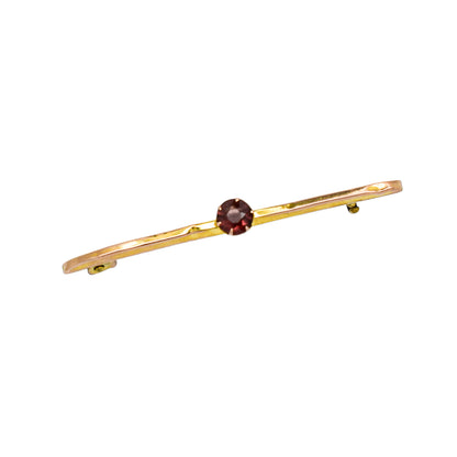 Victorian 9ct yellow gold bar pin brooch with solitaire red Bohemian garnet