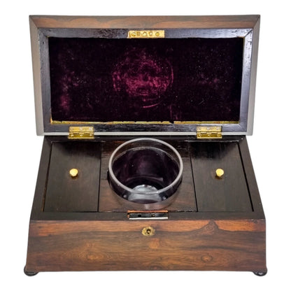 William IV rosewood sarcophagus tea caddy with mixing bowl and interior lids