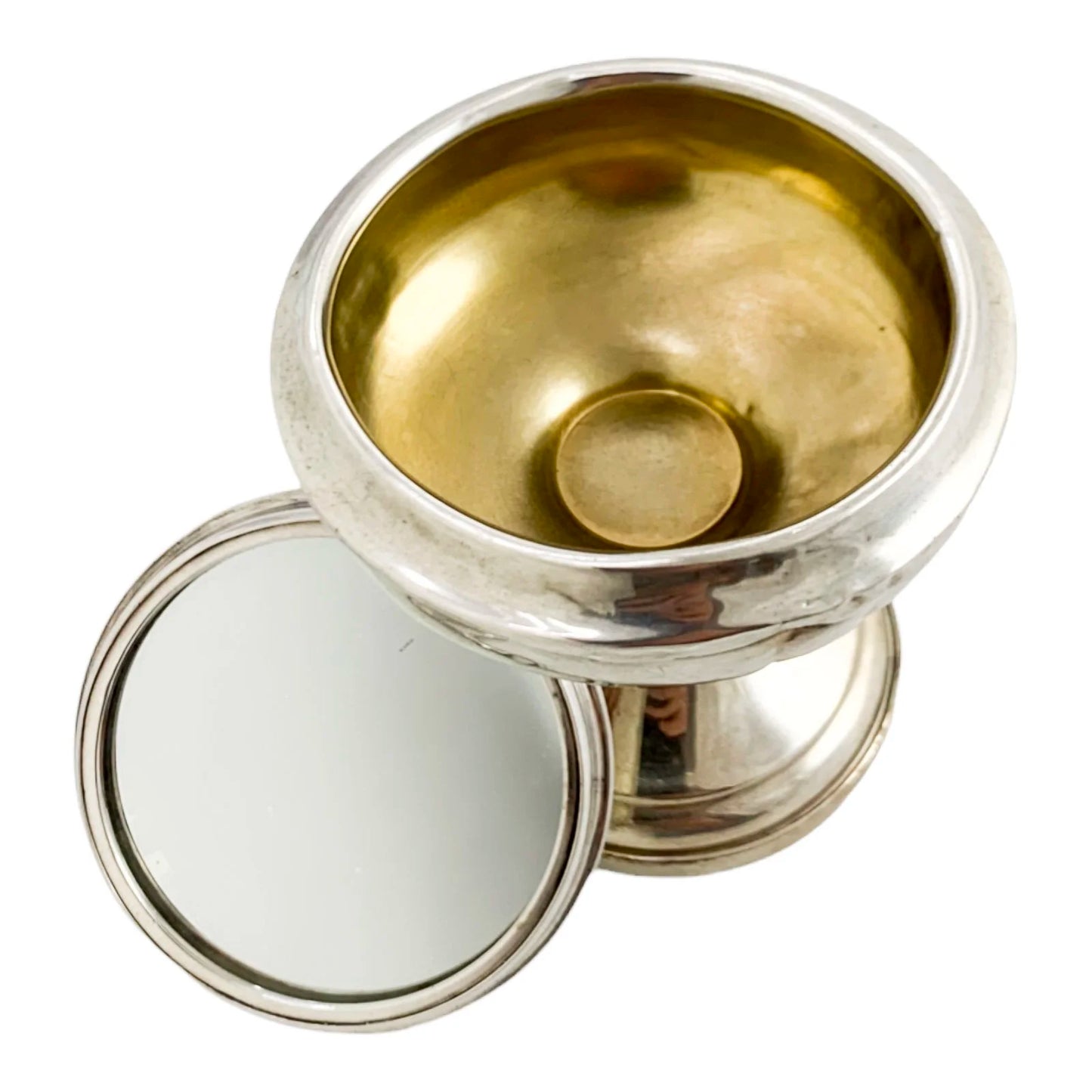 Art Deco sterling silver dressing table lidded pot with guilloche enamel cover and mirror