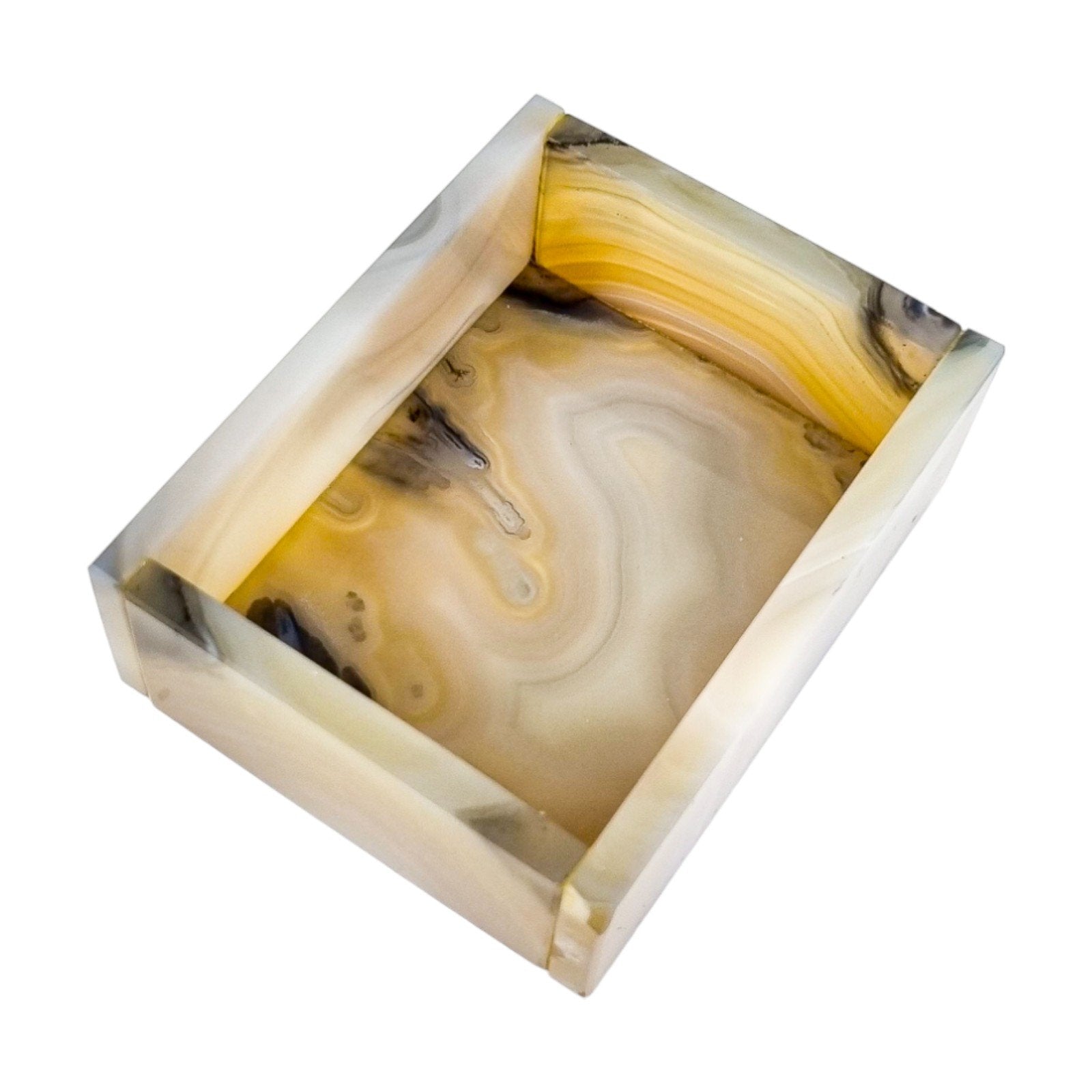 French Art Deco grey blue agate table cigarette holder / card box / vide poche
