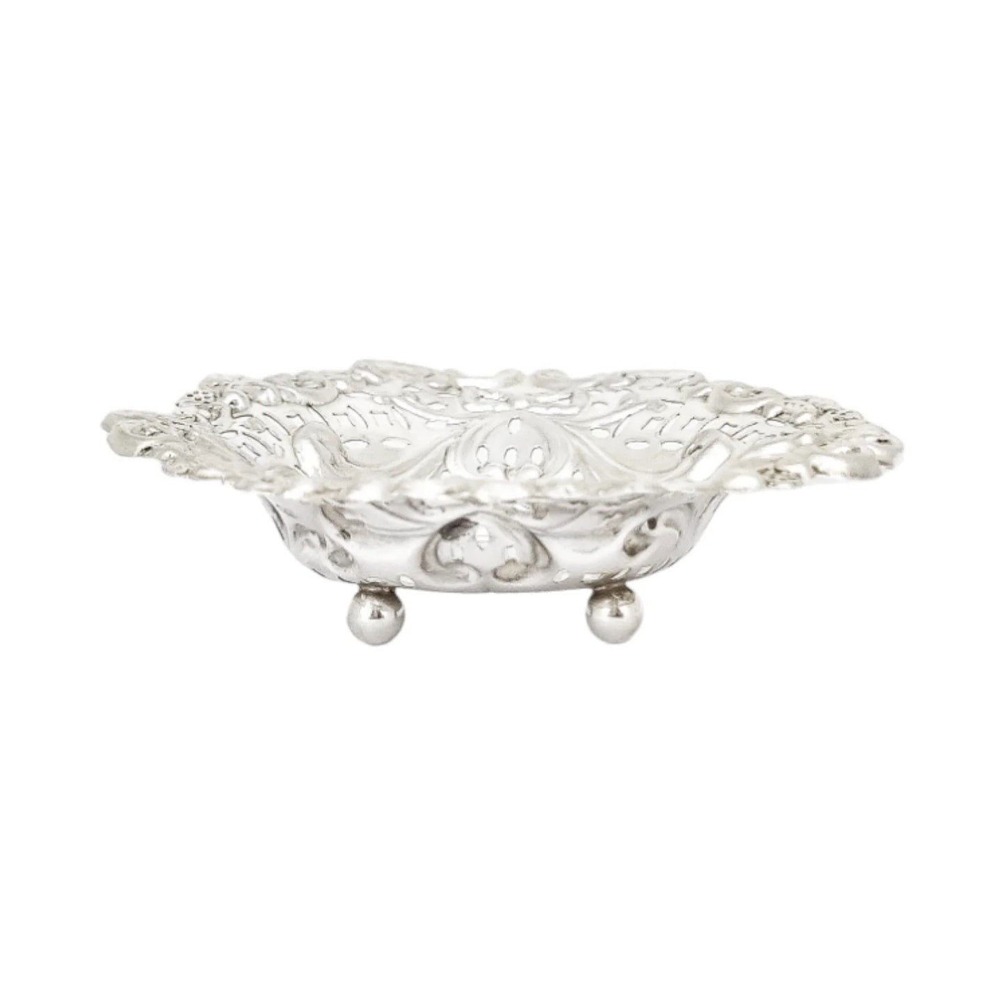 Victorian sterling silver heart-shaped bonbon dish with bows