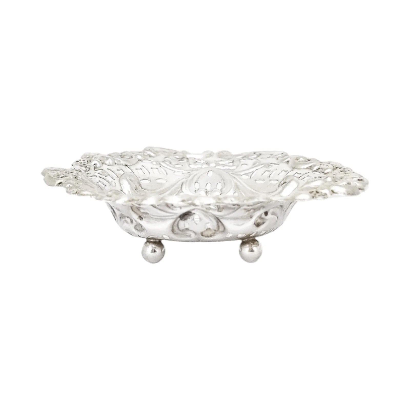 Victorian sterling silver heart-shaped bonbon dish with bows