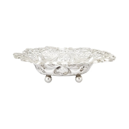 Victorian sterling silver heart-shaped bonbon dish with bows