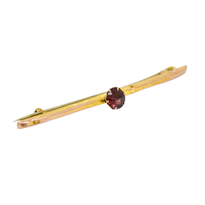 Victorian 9ct yellow gold bar pin brooch with solitaire red Bohemian garnet