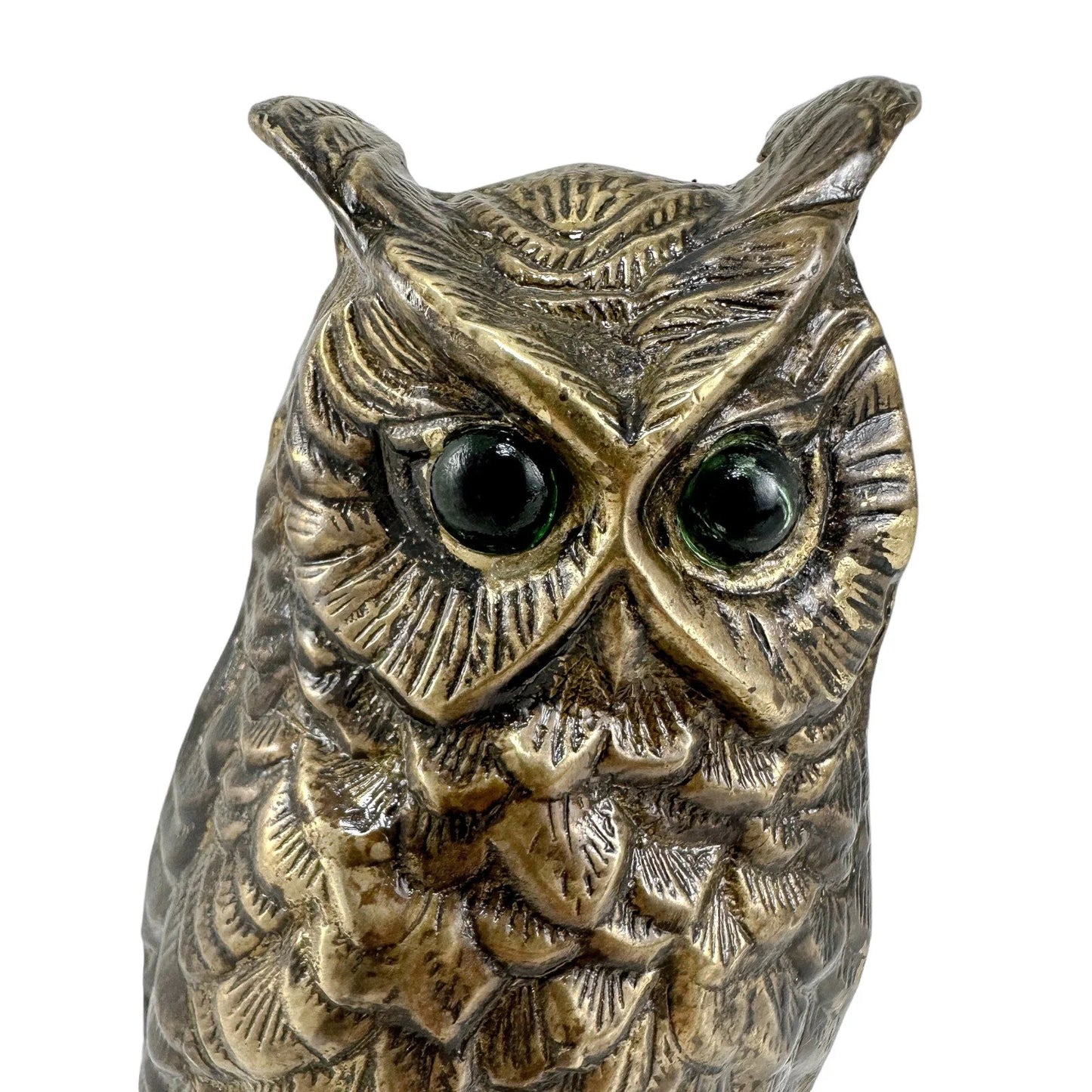 Antique Austrian bronze sculpture / figure of long-eared owl on log