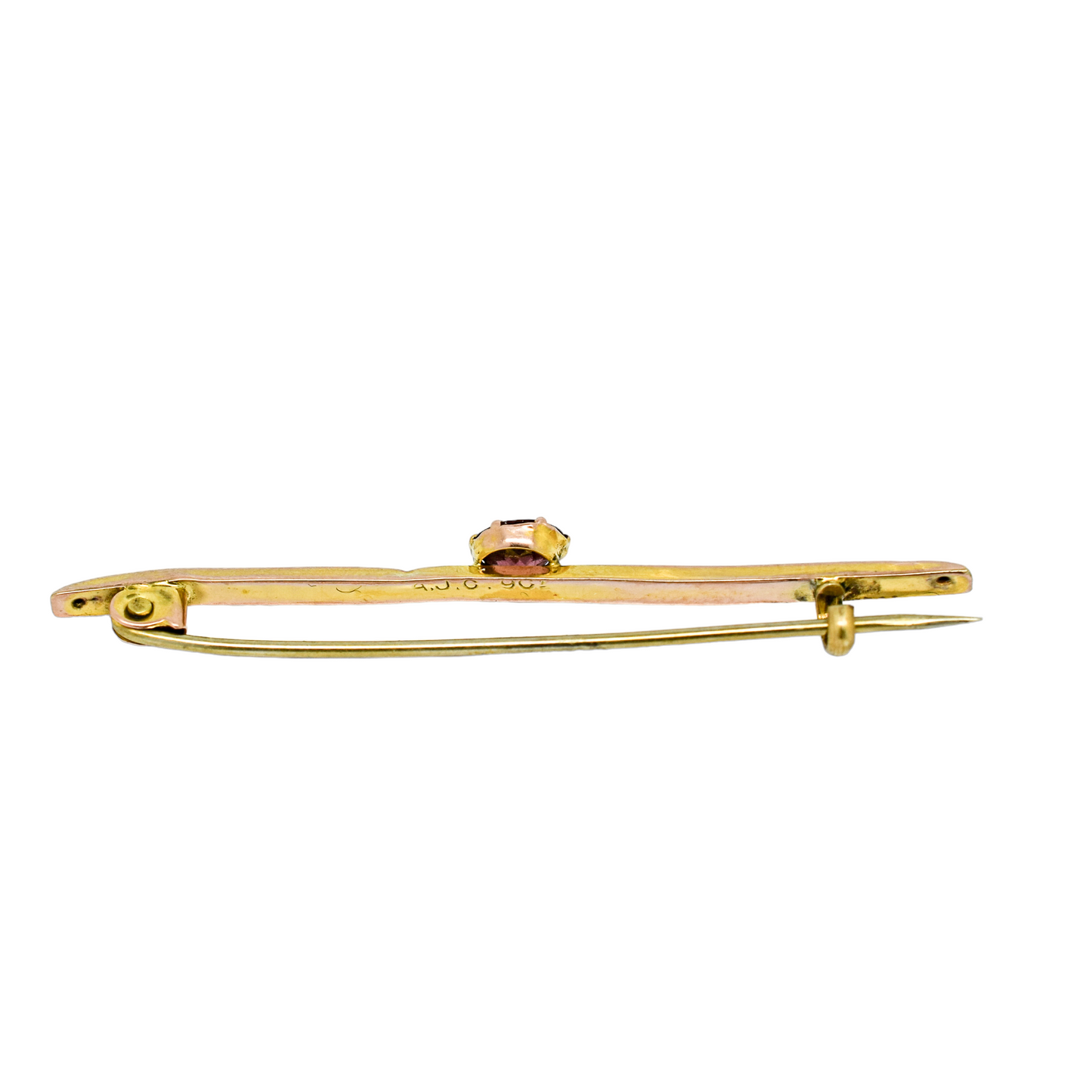 Victorian 9ct yellow gold bar pin brooch with solitaire red Bohemian garnet