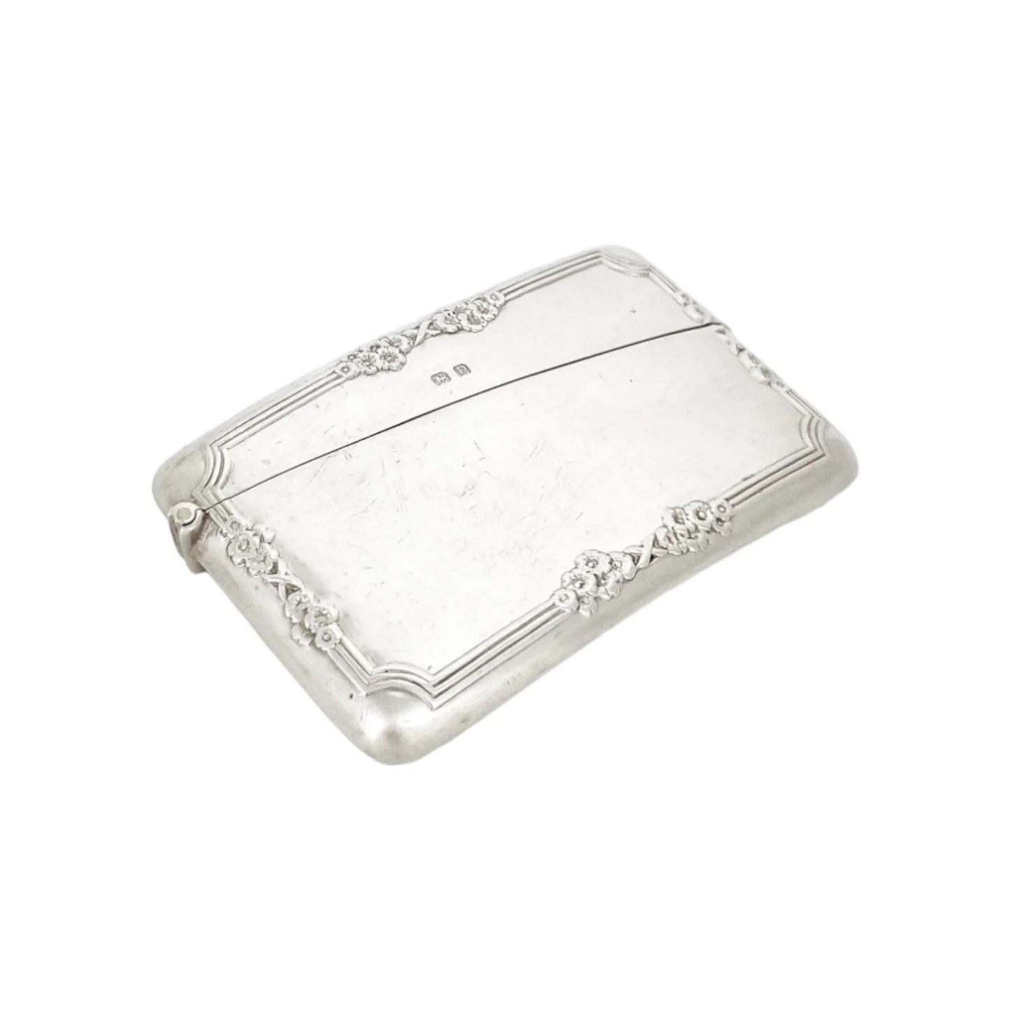 Art Deco gilt sterling silver card case embossed with forget-me-not flowers