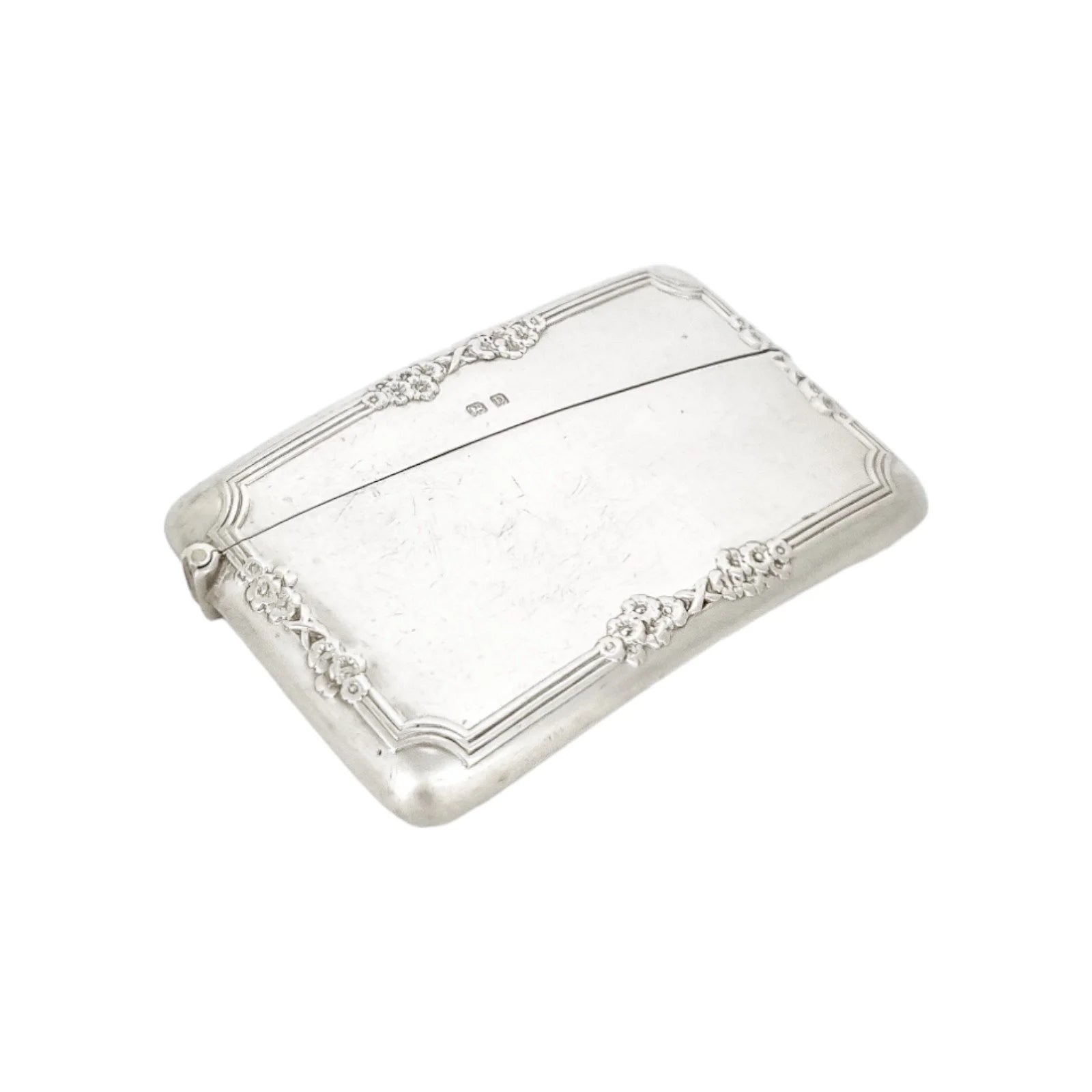 Art Deco gilt sterling silver card case embossed with forget-me-not flowers