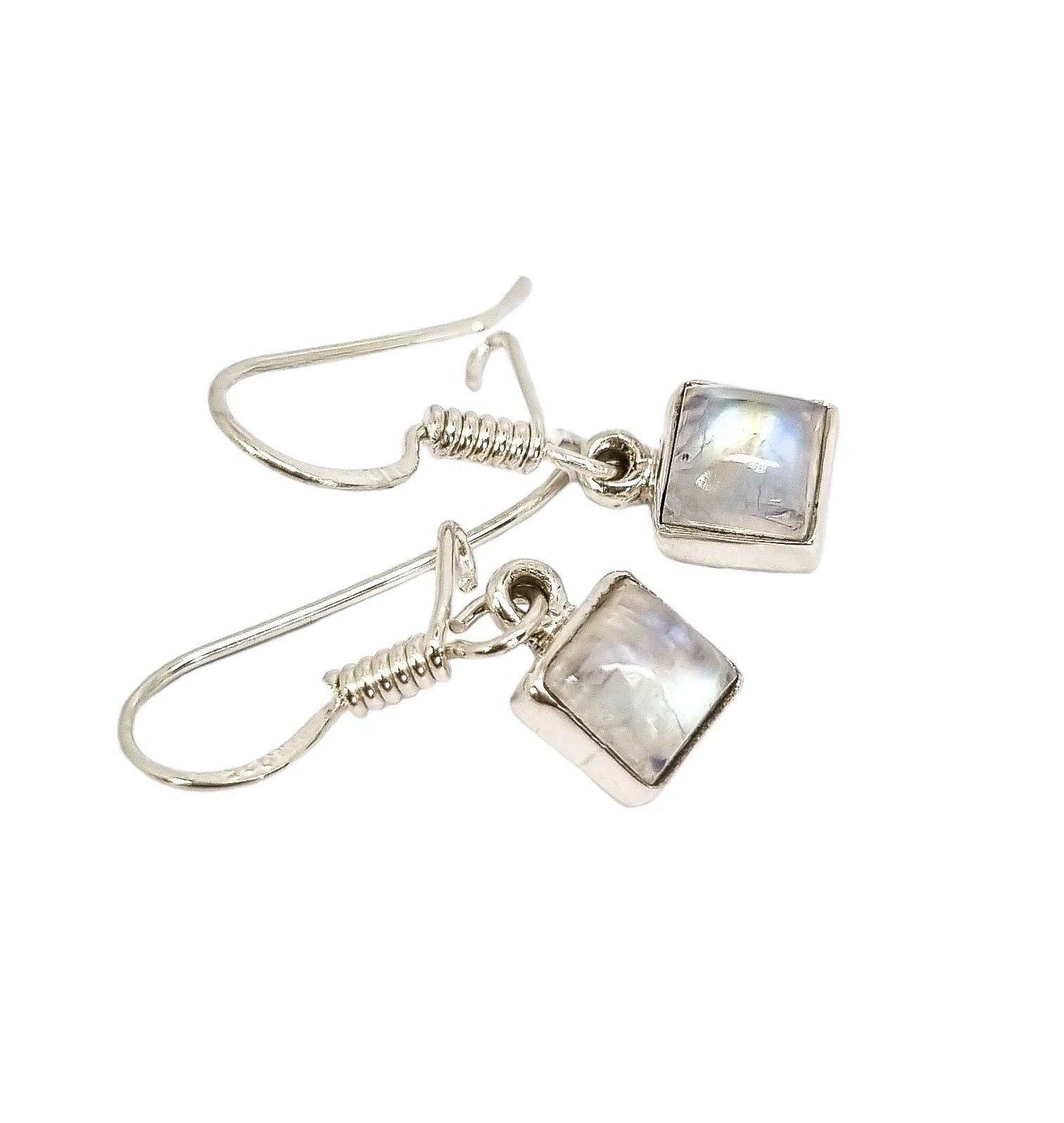 Sterling silver square moonstone drop dangle earrings