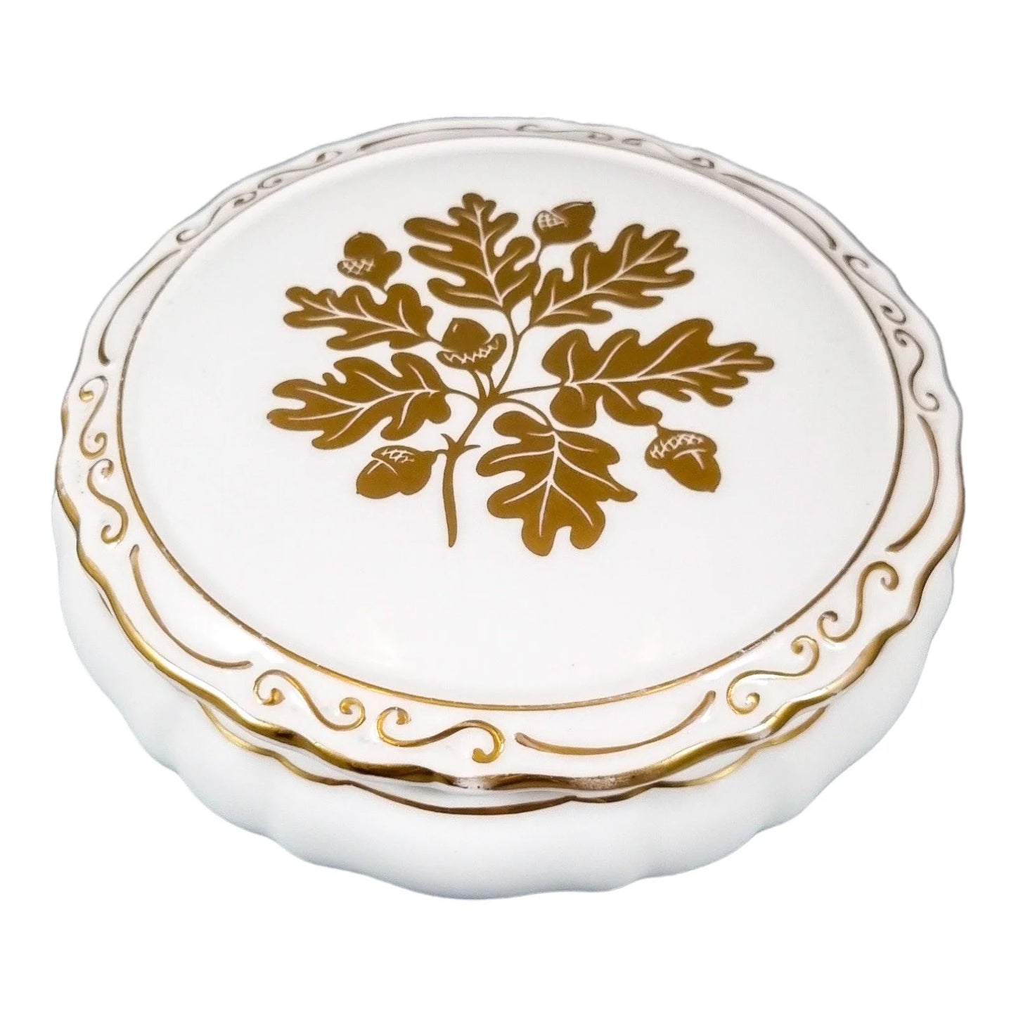Coalport fine bone china large box hand-painted with gilt acorns and oak leaves