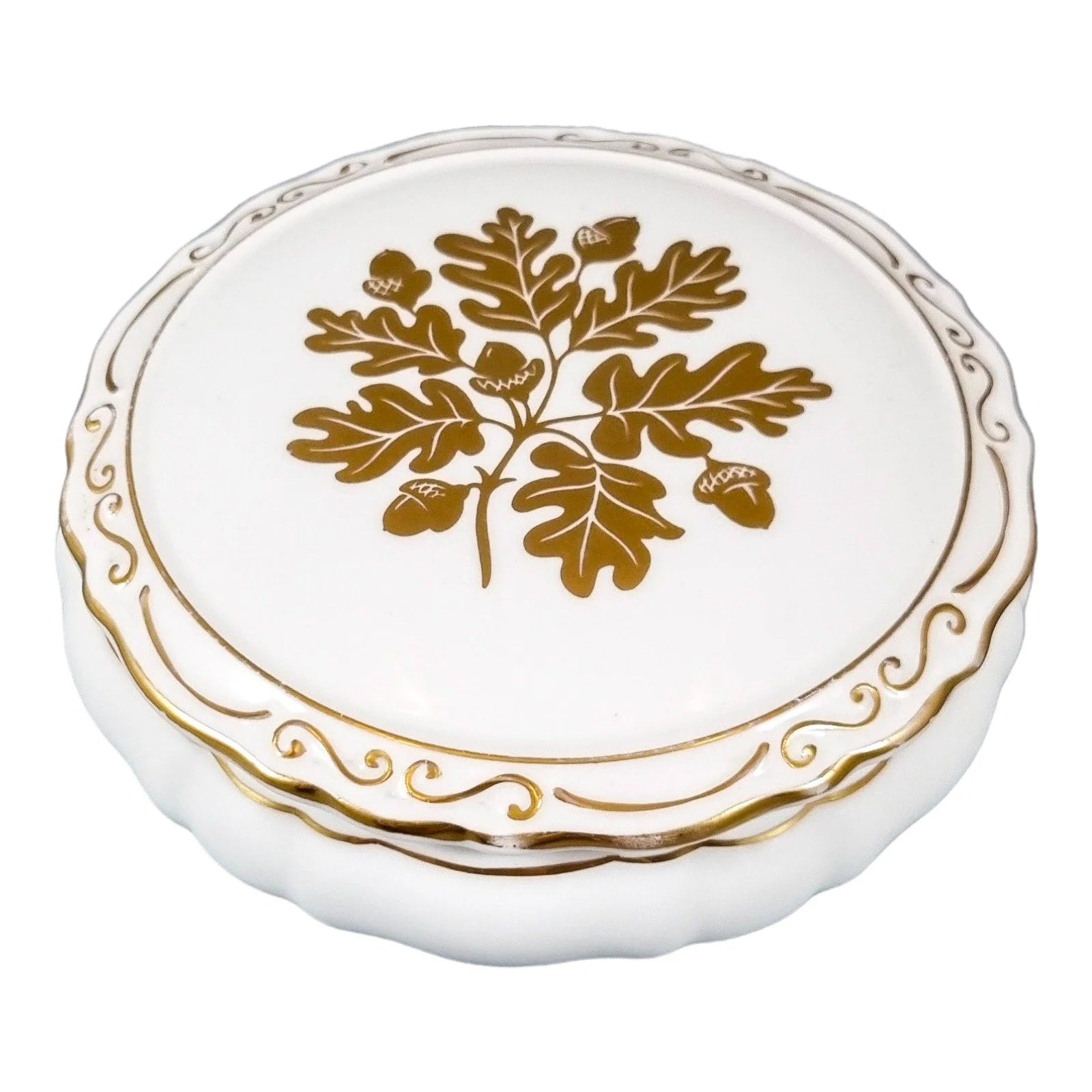 Coalport fine bone china large box hand-painted with gilt acorns and oak leaves