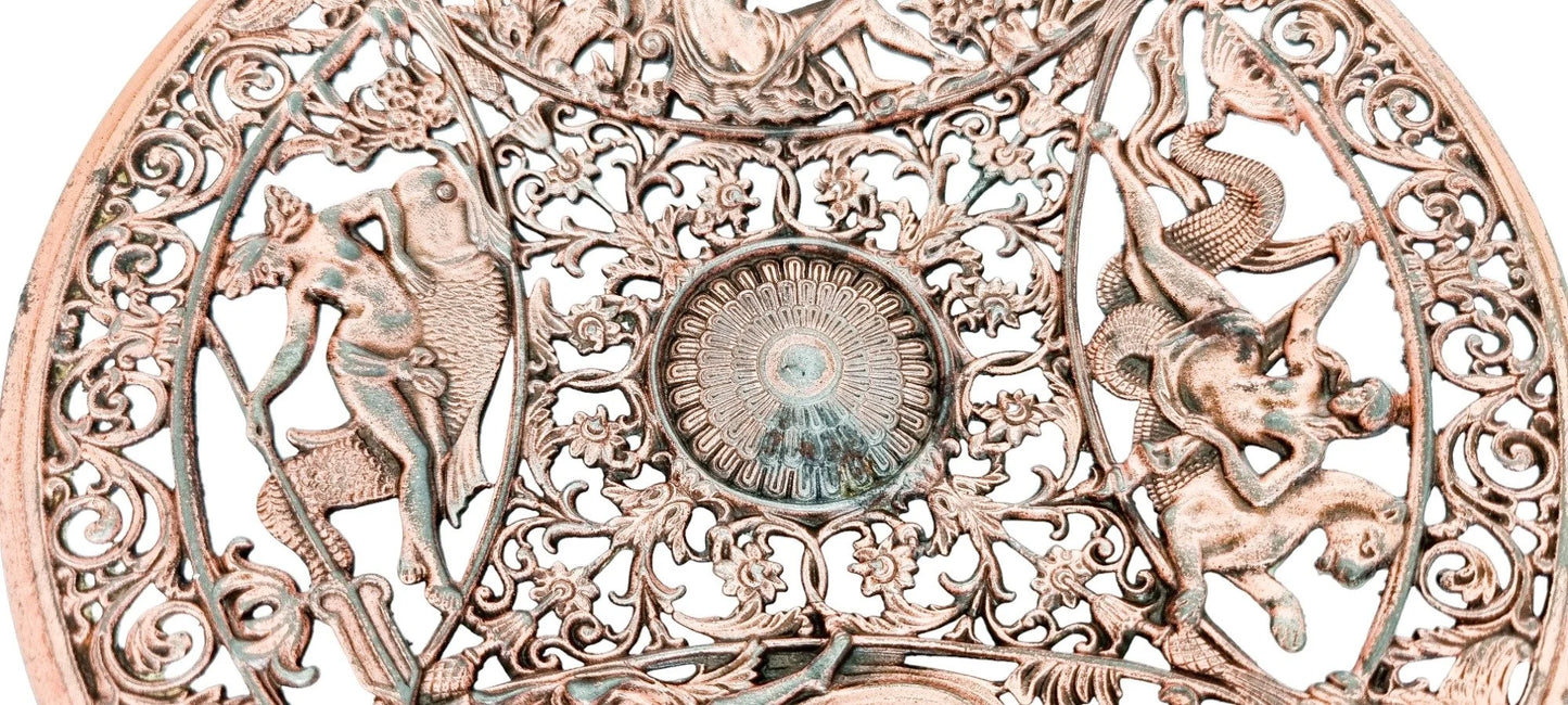 Victorian Coalbrookdale iron copper pierced fruit dish with Greek sea gods