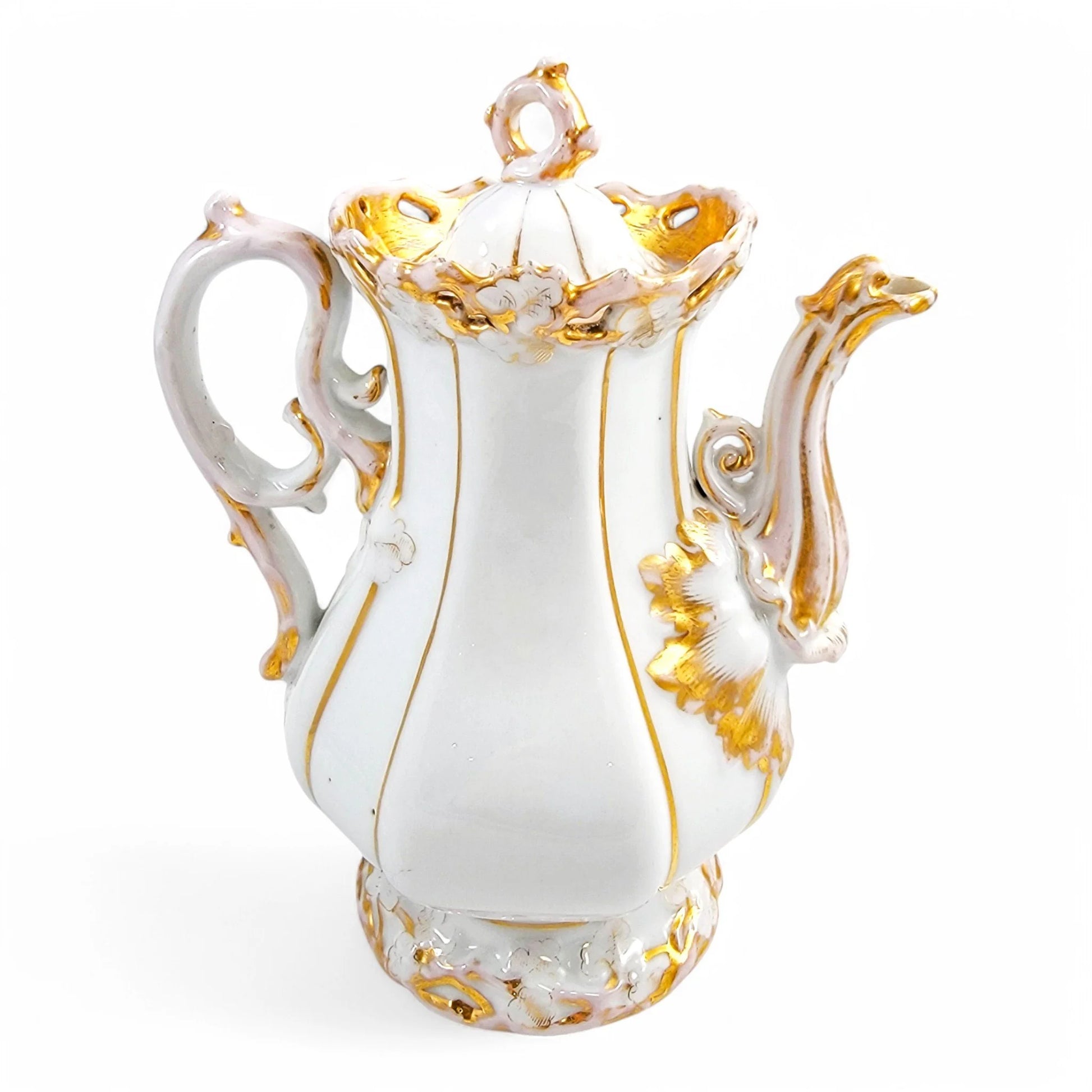 Rare Carl Tielsch & Co hard-paste porcelain coffee pot, Rococo Revival floral decoration with gilding, circa 1850s