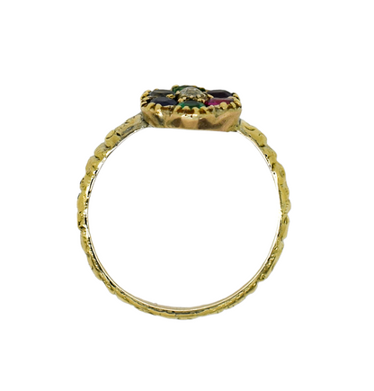 "DEAREST" acrostic Victorian daisy cluster ring (Diamond, Emerald, Amethyst, Ruby, Emerald, Sapphire, Topaz), size M