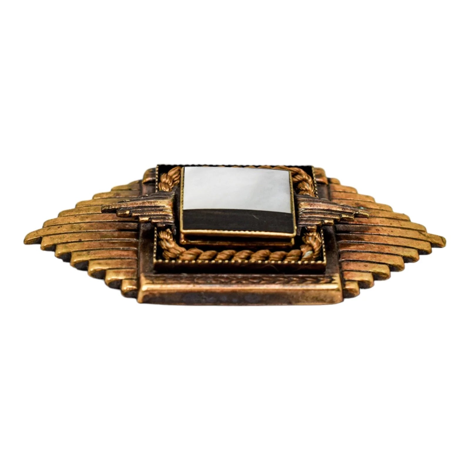 Vintage Ermani Bulatti Art Deco statement onyx and mother of pearl brooch