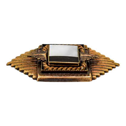 Vintage Ermani Bulatti Art Deco statement onyx and mother of pearl brooch