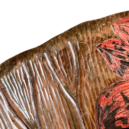 Japanese Arts & Crafts fruitwood sake tray for Liberty of London, frog wrestling a mouse
