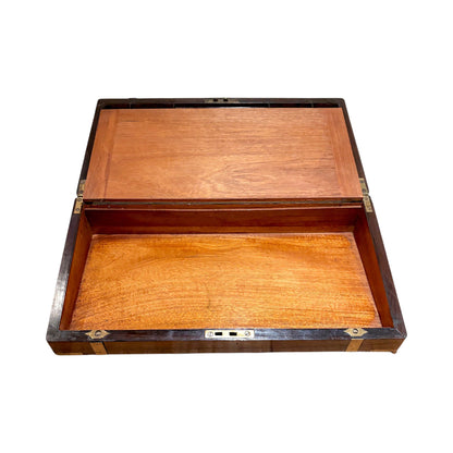 Victorian mahogany writing slope, secret drawers, working key