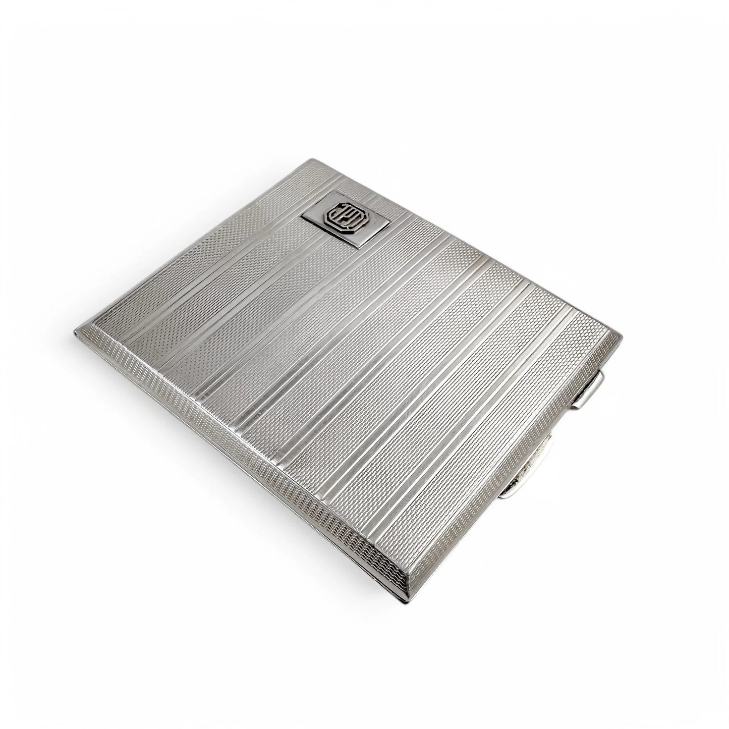 Large gilt sterling silver WWII cigarette case with engine-turned design