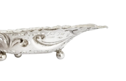 Victorian sterling silver heart-shaped bonbon dish with bows