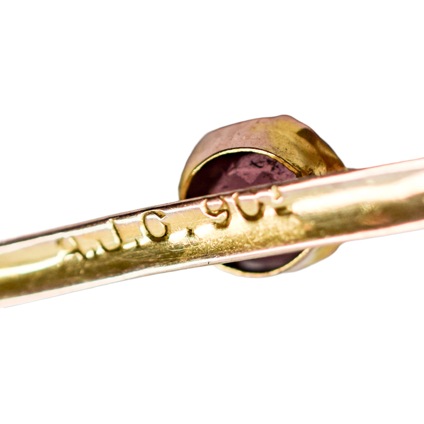 Victorian 9ct yellow gold bar pin brooch with solitaire red Bohemian garnet