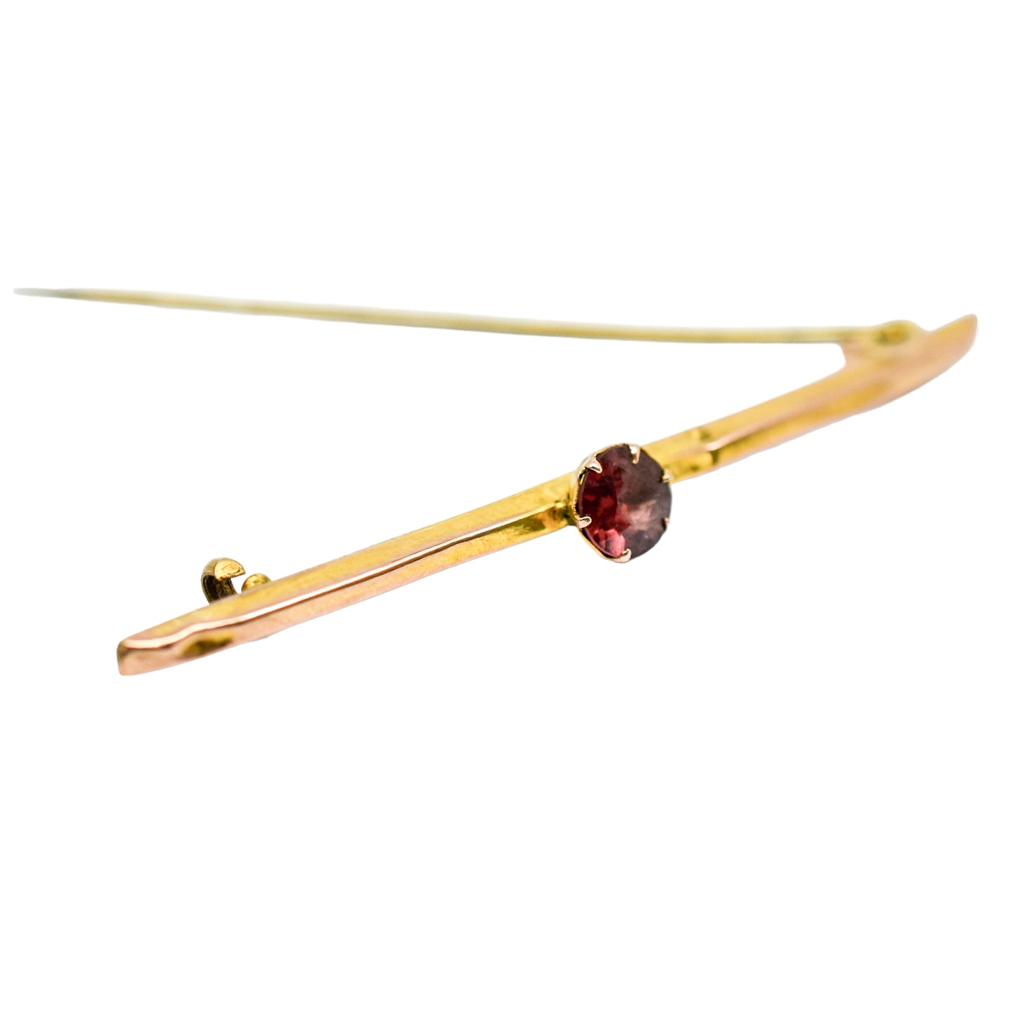 Victorian 9ct yellow gold bar pin brooch with solitaire red Bohemian garnet