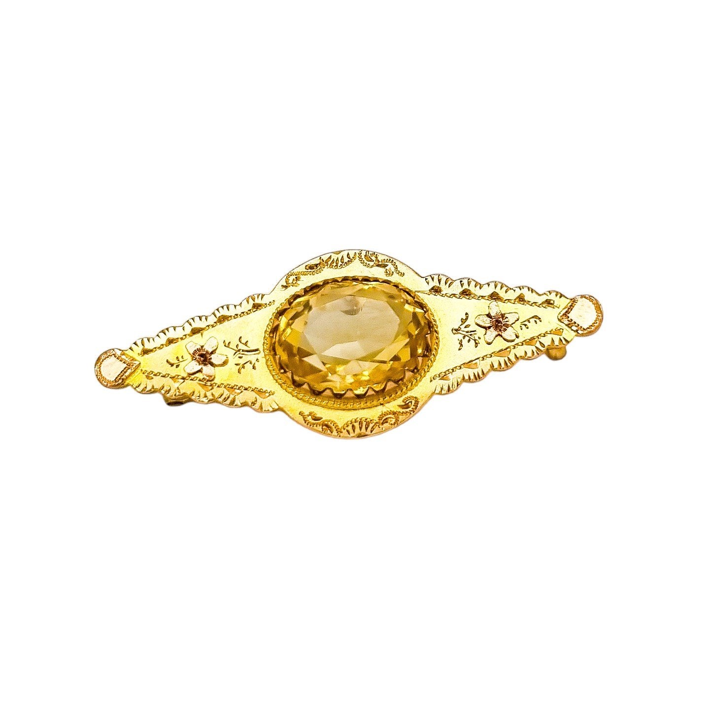Victorian 2.5ct citrine 9ct yellow rose gold bar brooch