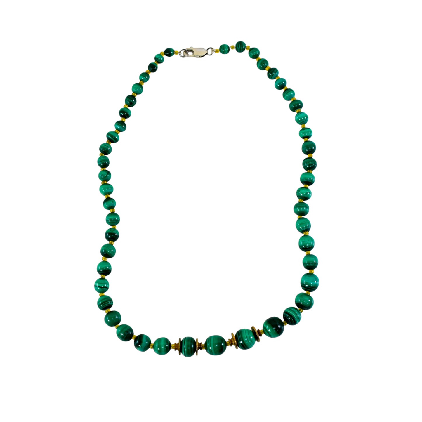 Vintage graduated malachite beaded necklace with sterling silver clasp