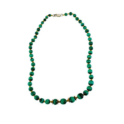 Vintage graduated malachite beaded necklace with sterling silver clasp