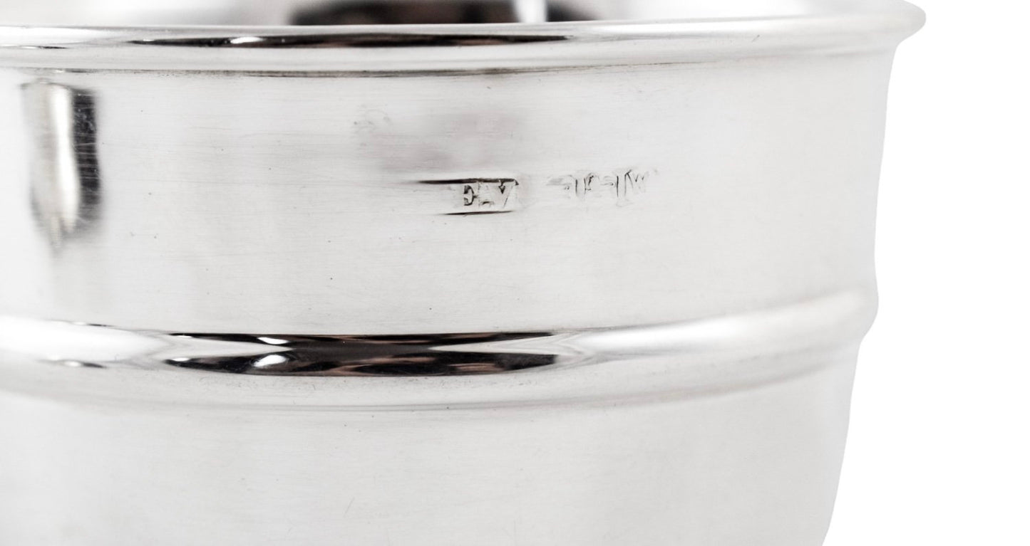Art Deco large sterling silver tea strainer with bowl stand and pierced handle