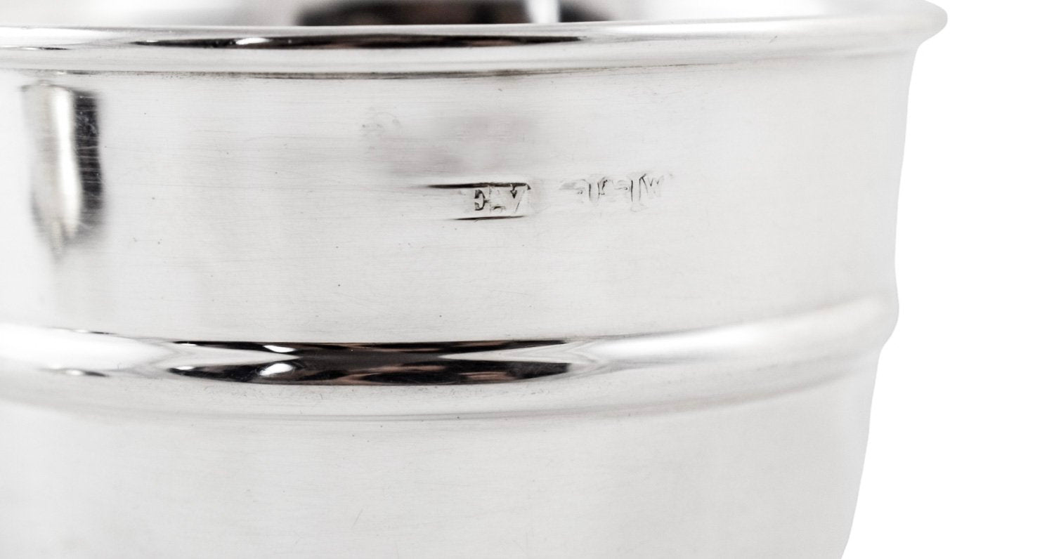 Art Deco large sterling silver tea strainer with bowl stand and pierced handle