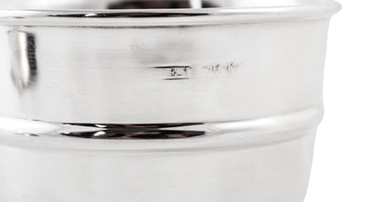 Art Deco large sterling silver tea strainer with bowl stand and pierced handle