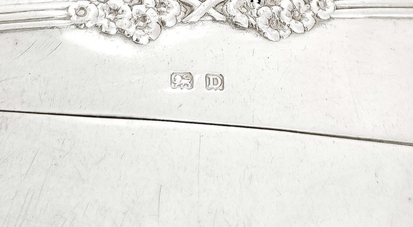 Art Deco gilt sterling silver card case embossed with forget-me-not flowers