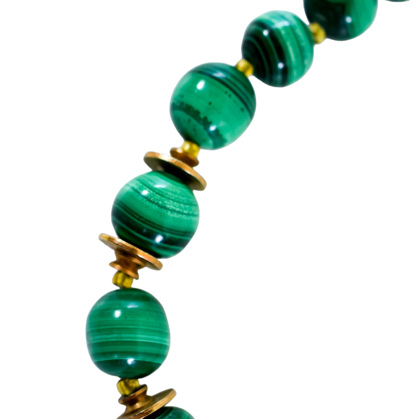 Vintage graduated malachite beaded necklace with sterling silver clasp