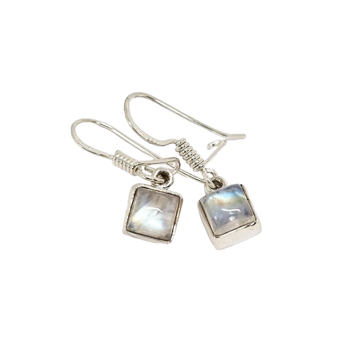 Sterling silver square moonstone drop dangle earrings