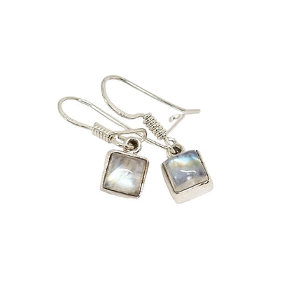 Sterling silver square moonstone drop dangle earrings