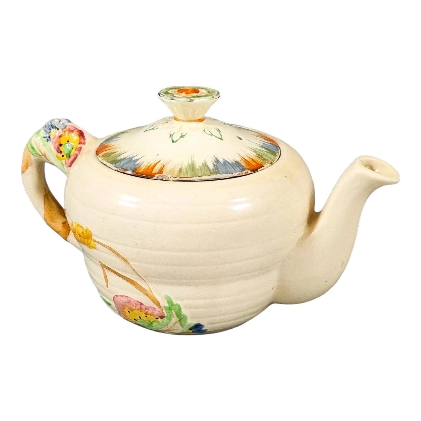 Art Deco bachelor teapot decorated with high-relief flowers and wheat stalks