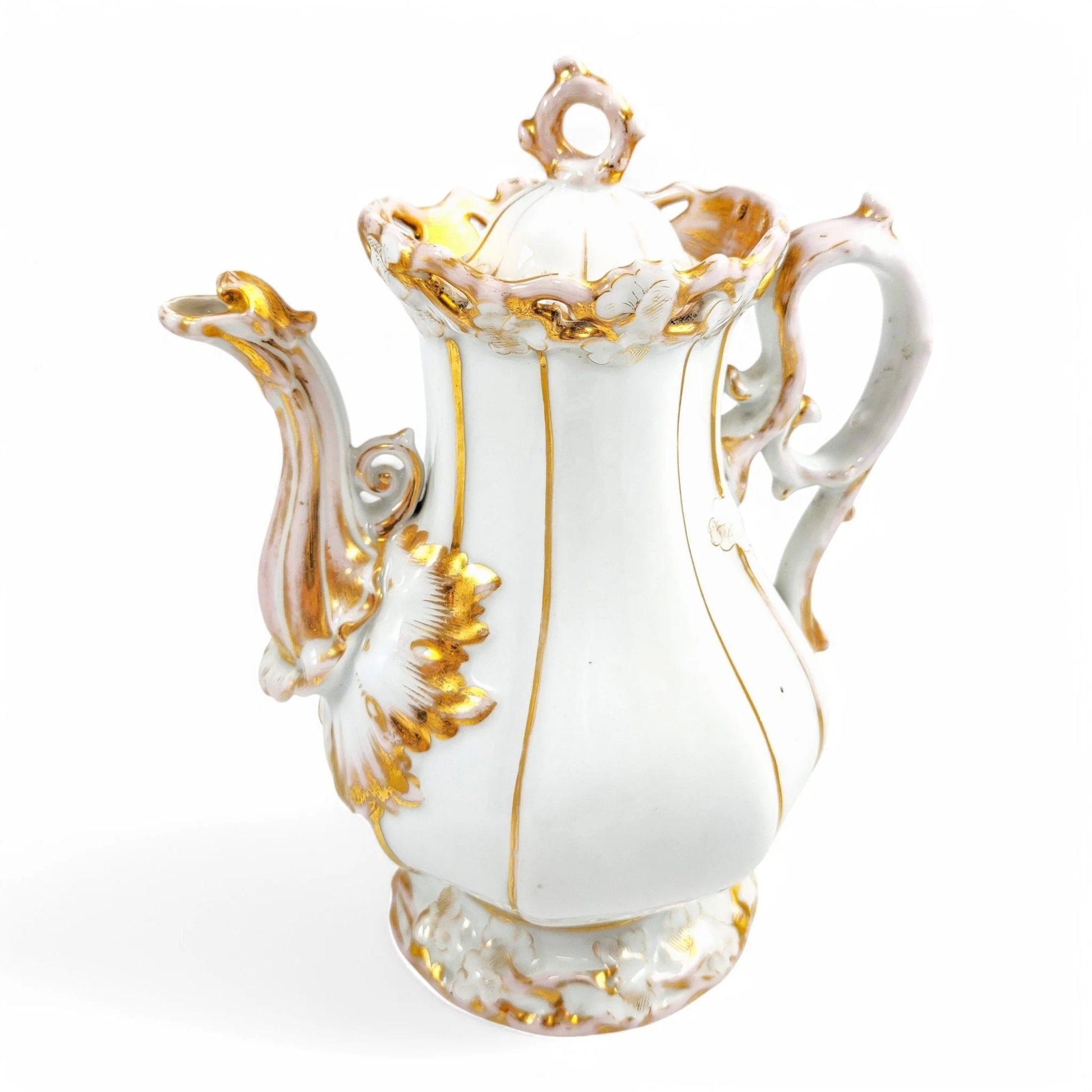 Rare Carl Tielsch & Co hard-paste porcelain coffee pot, Rococo Revival floral decoration with gilding, circa 1850s
