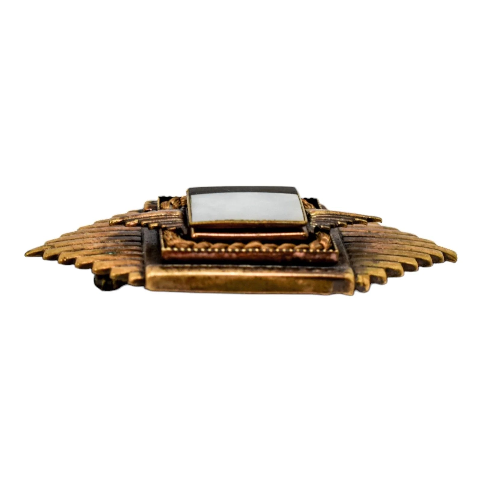 Vintage Ermani Bulatti Art Deco statement onyx and mother of pearl brooch